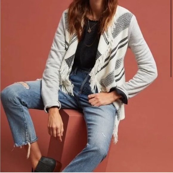Anthropologie DOLAN Sonia Fringe Sweater Jacket Open Front - Picture 2 of 9